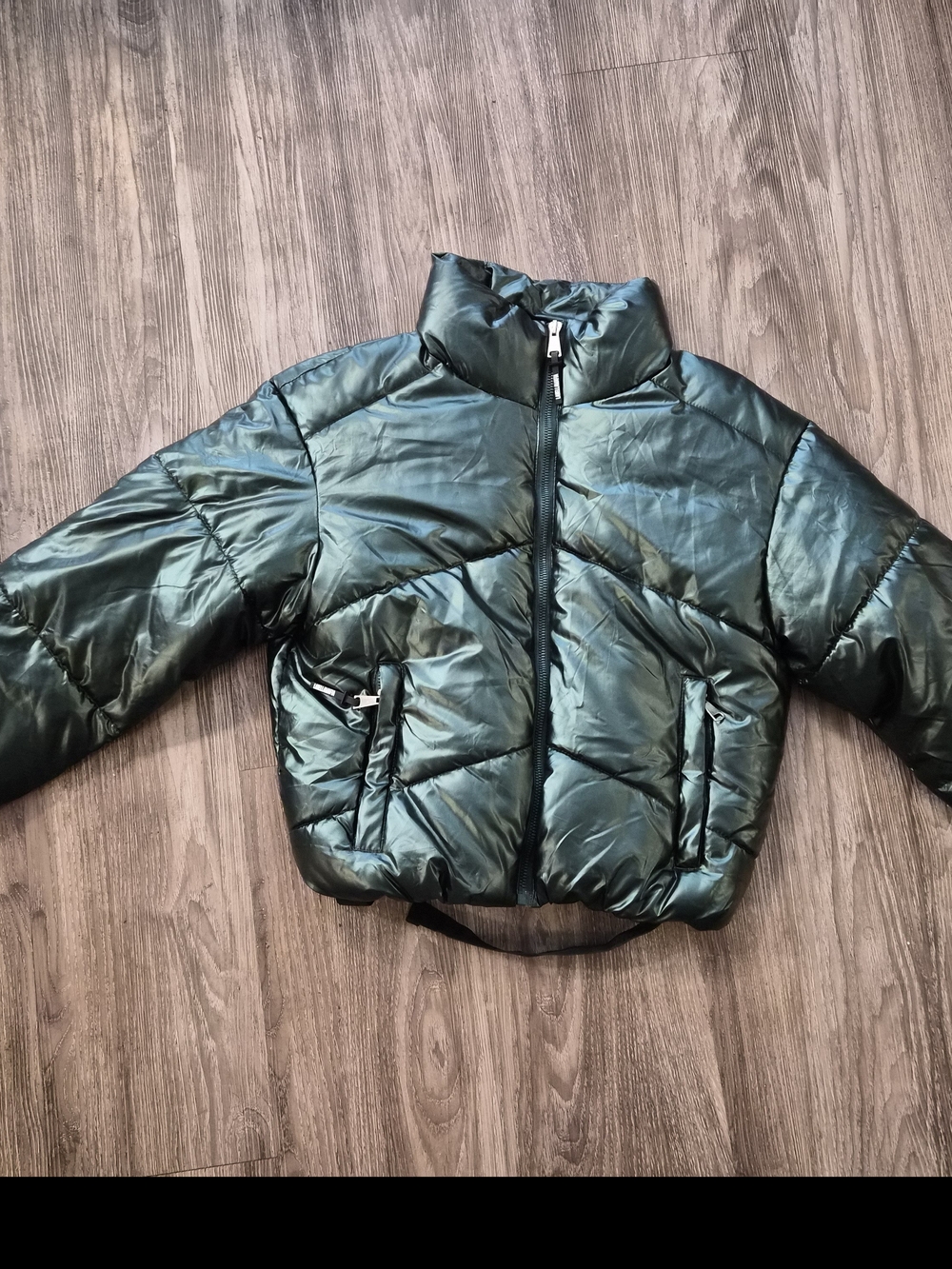 Womens Shiny Green Puffer Jacket - Cropped